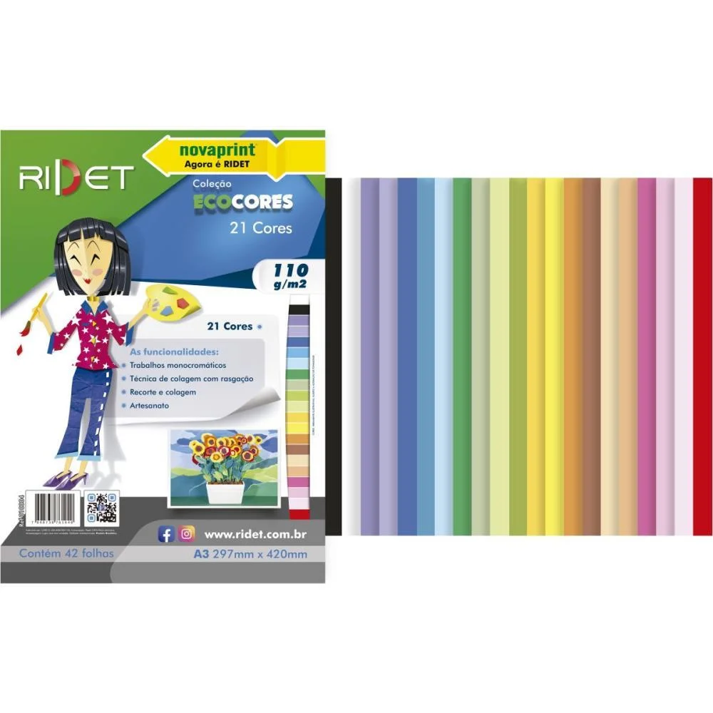 Bloco Para Educacao Artistica A3 21 Cores Sort.110Gr 42Fls Ridet (Pacote) - imagem 2