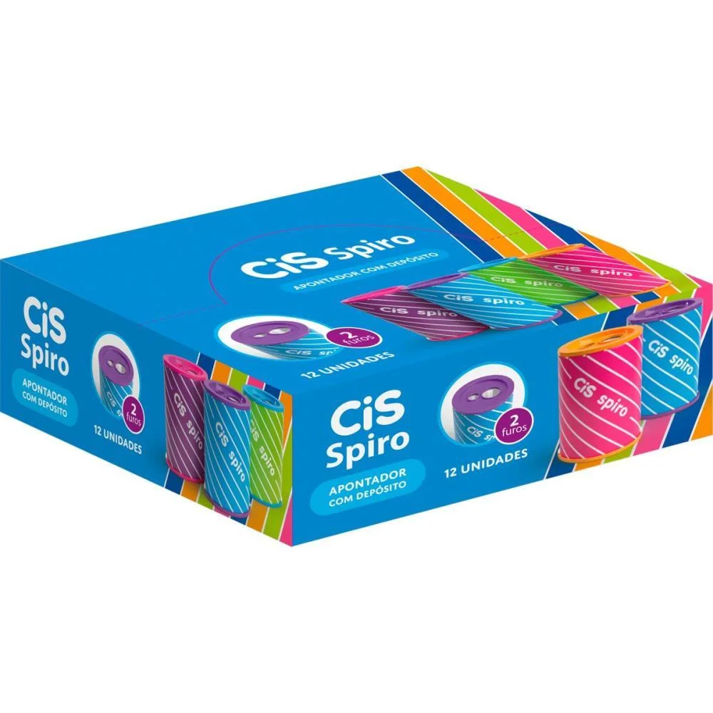 Apontador Com Deposito 2 Furos Cis Spiro Lata 4 Cores Sertic C/ 12 Unidades - imagem 5