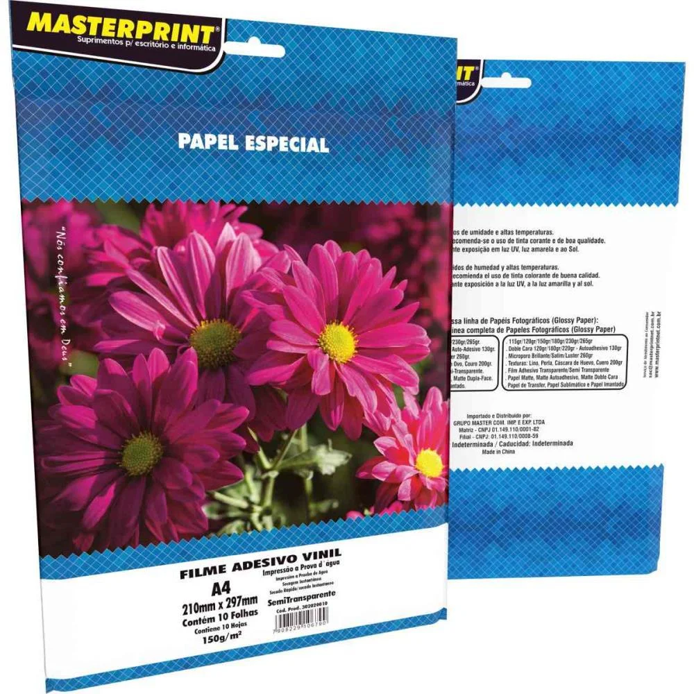 Filme Adesivo Inkjet A4 150G Semi Transp. Masterprint (Pct.c/10) - imagem 2