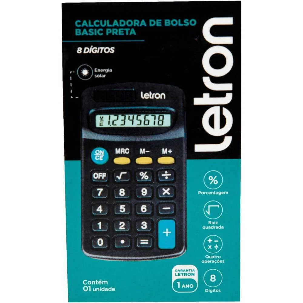 Calculadora De Bolso 8 Dig. Preta Basic Solar Leonora - imagem 5