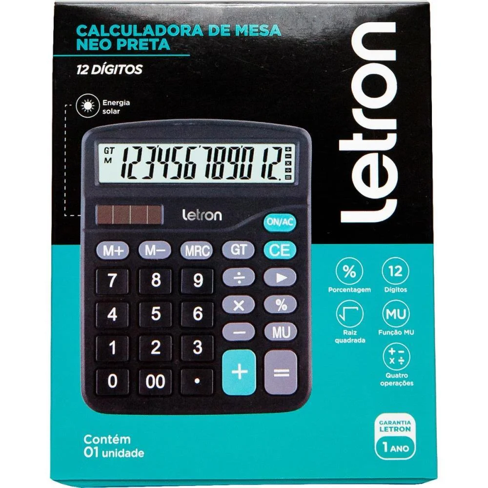 Calculadora De Mesa 12Dig. Preta Neo Solar Leonora - imagem 5