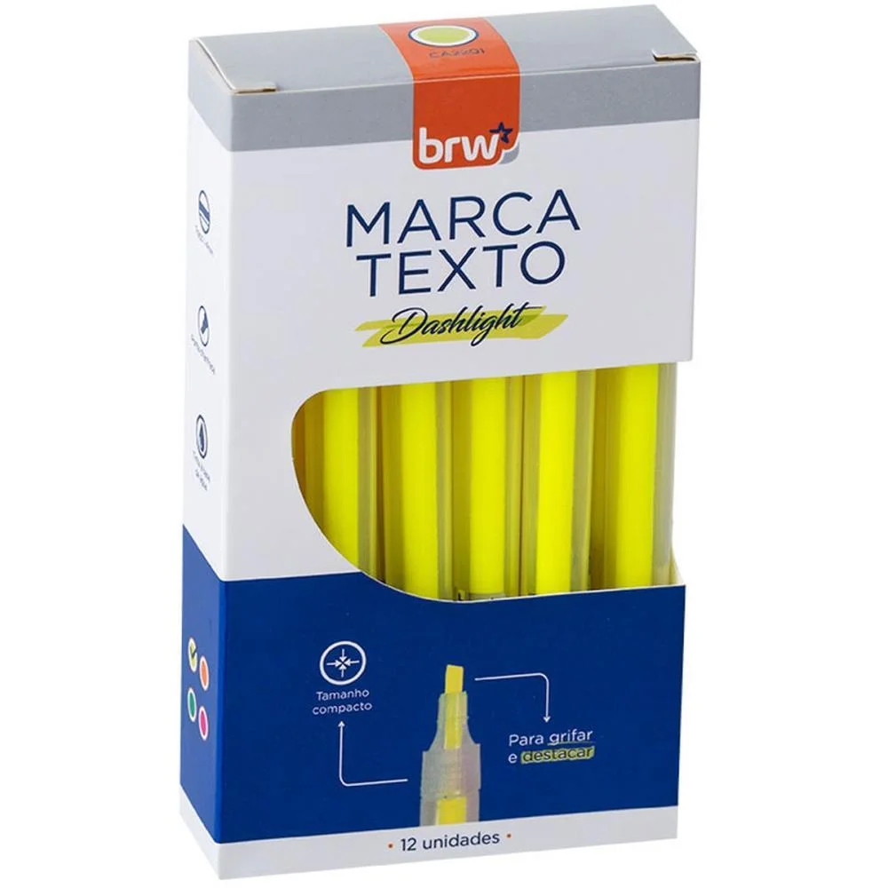 Caneta Marca Texto Dashligth Amarelo Fluorescente Brw (Cx.c/12) - imagem 3