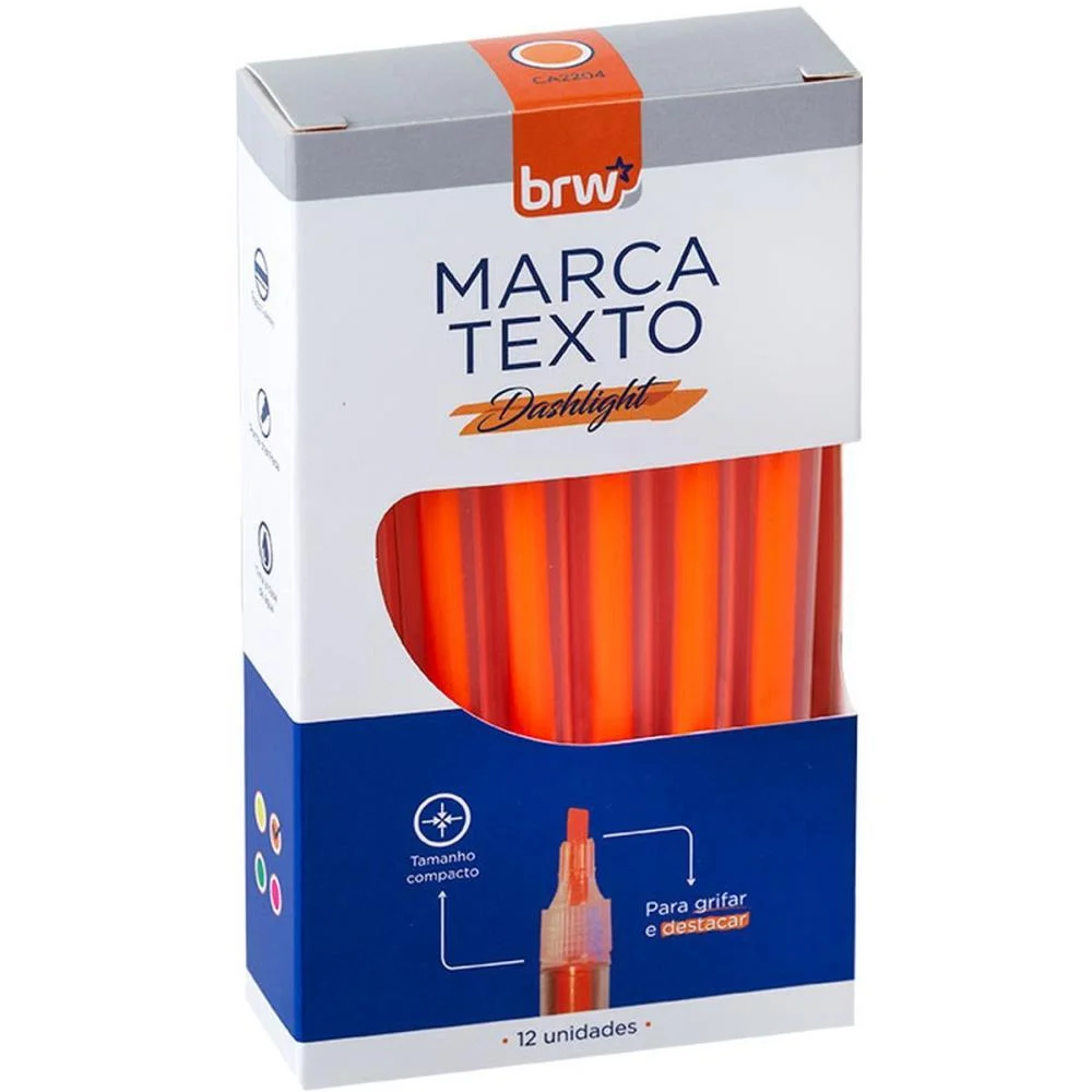 Caneta Marca Texto Dashligth Laranja Fluorescente Brw (Cx.c/12) - imagem 3