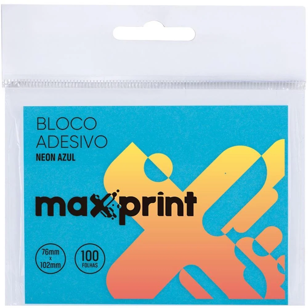 Bloco De Recado Autoadesivo 76X102Mm Azul Neon 100Fls Maxprint - imagem 2