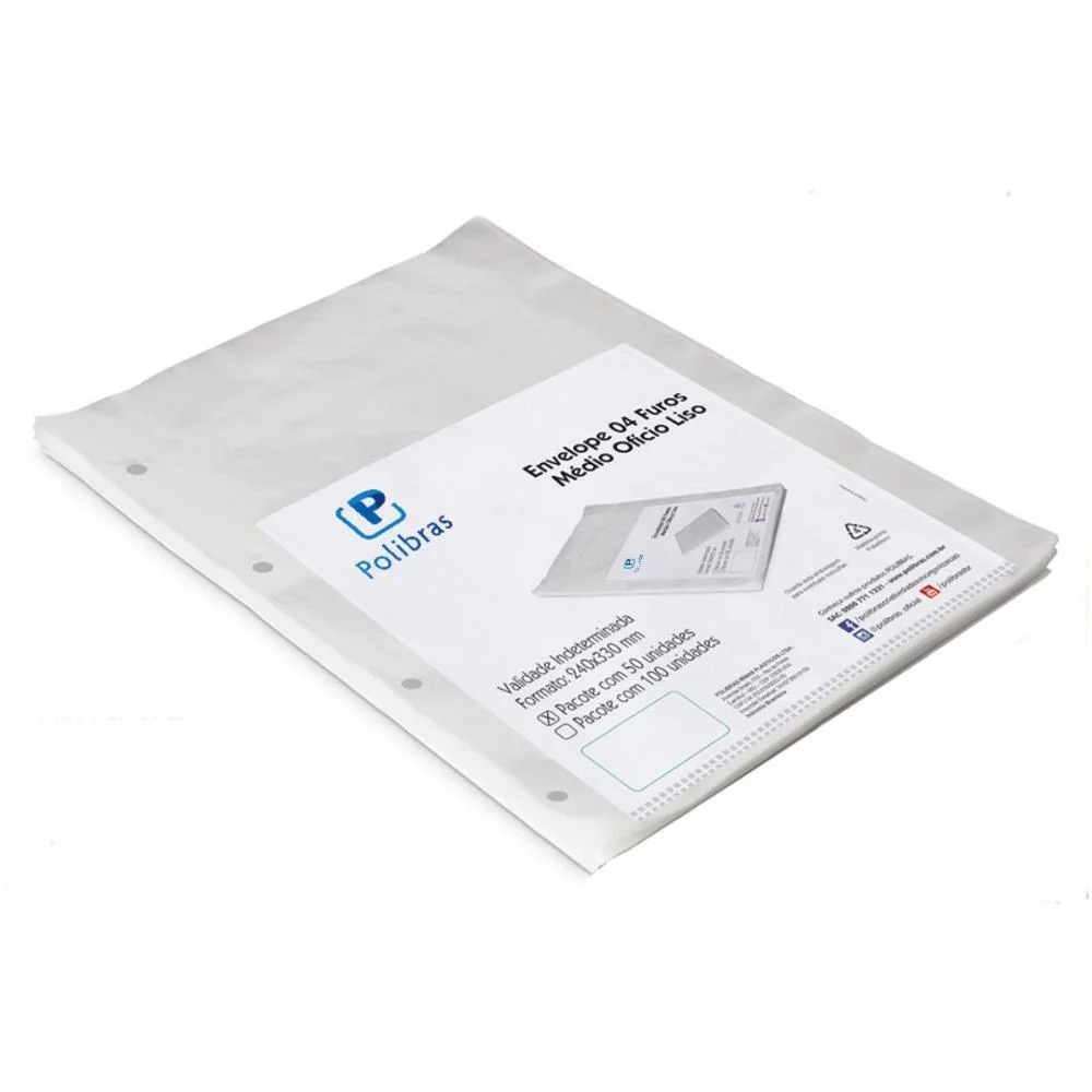 Envelope Plastico Oficio 4Furos Medio 0,10Mm Polibras (Pct.c/50) - imagem 2