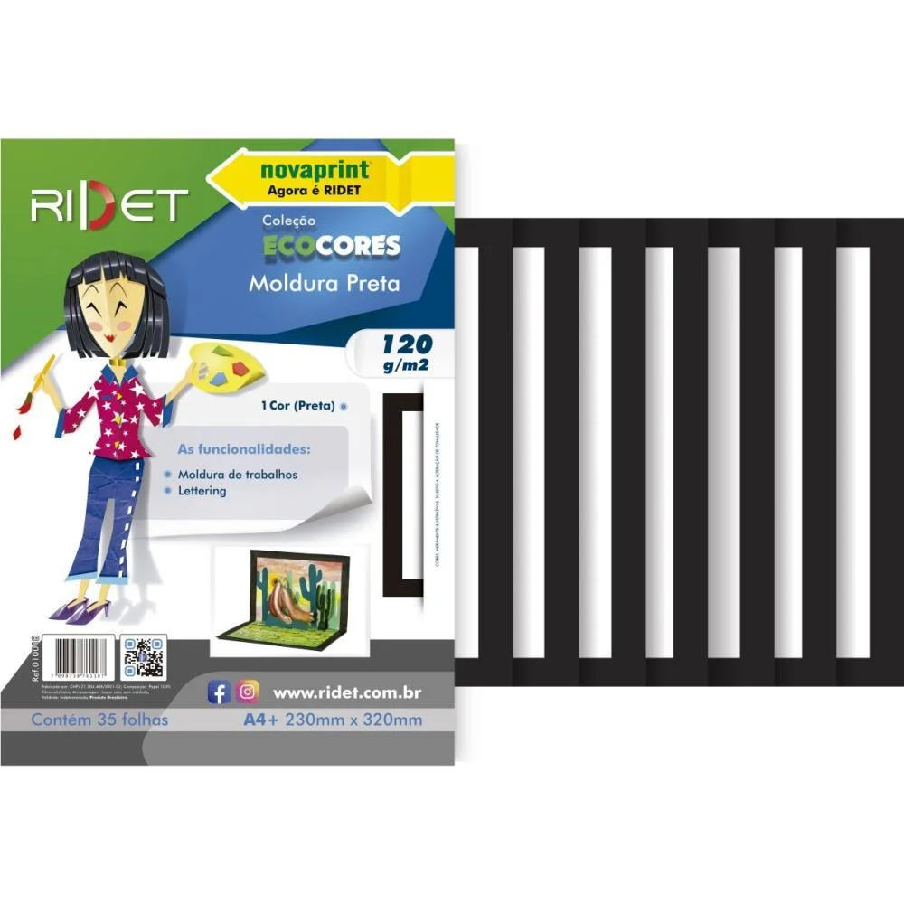 Bloco Para Educacao Artistica Moldura Pta A4 120G.35F.23X32C Ridet (Pacote) - imagem 2