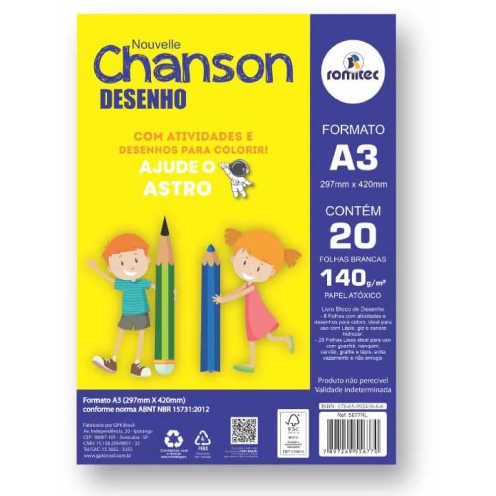 Bloco Para Educacao Artistica Desenho A3 140G C/Livro 20Fls Romitec - imagem 3