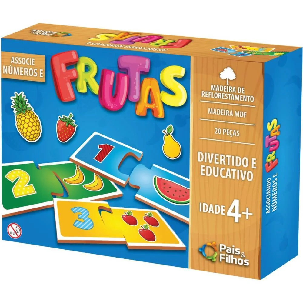 Brinquedo Pedagogico Madeira Associe Numeros E Frutas Pais E Filhos - imagem 3