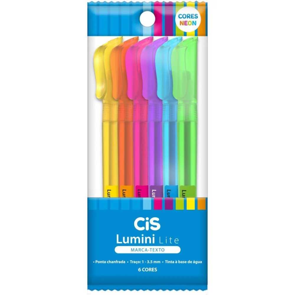 Caneta Marca Texto Cis Lumini Lite 6 Cores Neon Sertic (Estojo) - imagem 3
