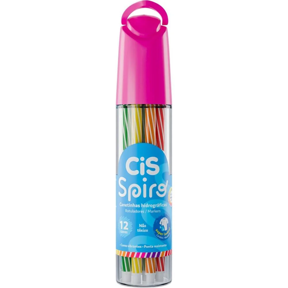Caneta Hidrografica Cis Spiro 12 Cores Azul/Rosa Sertic C/ 6 Unidades - imagem 3