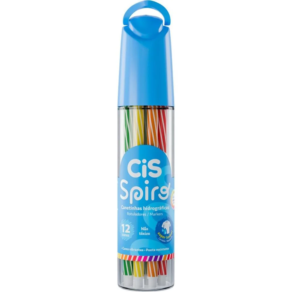 Caneta Hidrografica Cis Spiro 12 Cores Azul/Rosa Sertic C/ 6 Unidades - imagem 4