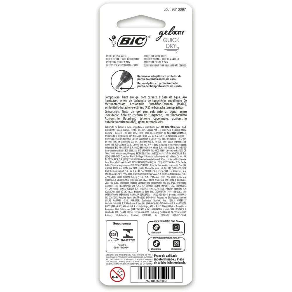Caneta Gel Bic Quick Dry Azul Bic (Blister) - imagem 5