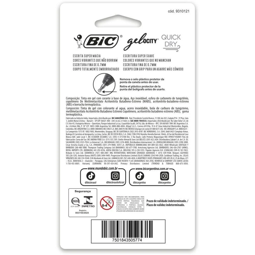 Caneta Gel Bic Quick Dry 4 Cores Bic (Bl.c/04) - imagem 5