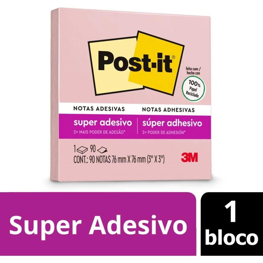 Bloco De Recado Post-It 76Mmx76Mm Sal Rosa 90 Fls. 3M - imagem 3