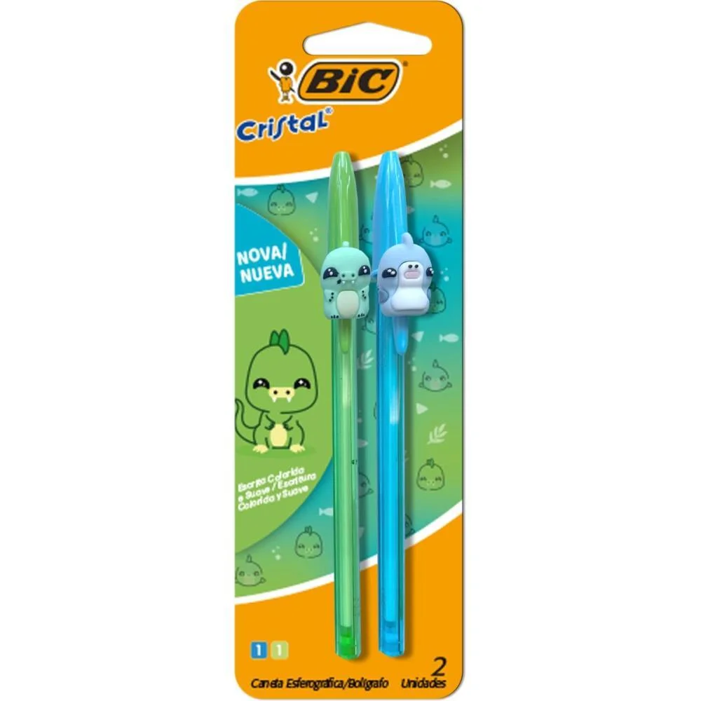 Caneta Esferografica Cristal Fashion Bichinho Az/Vd Bic (Bl.c/02) - imagem 2