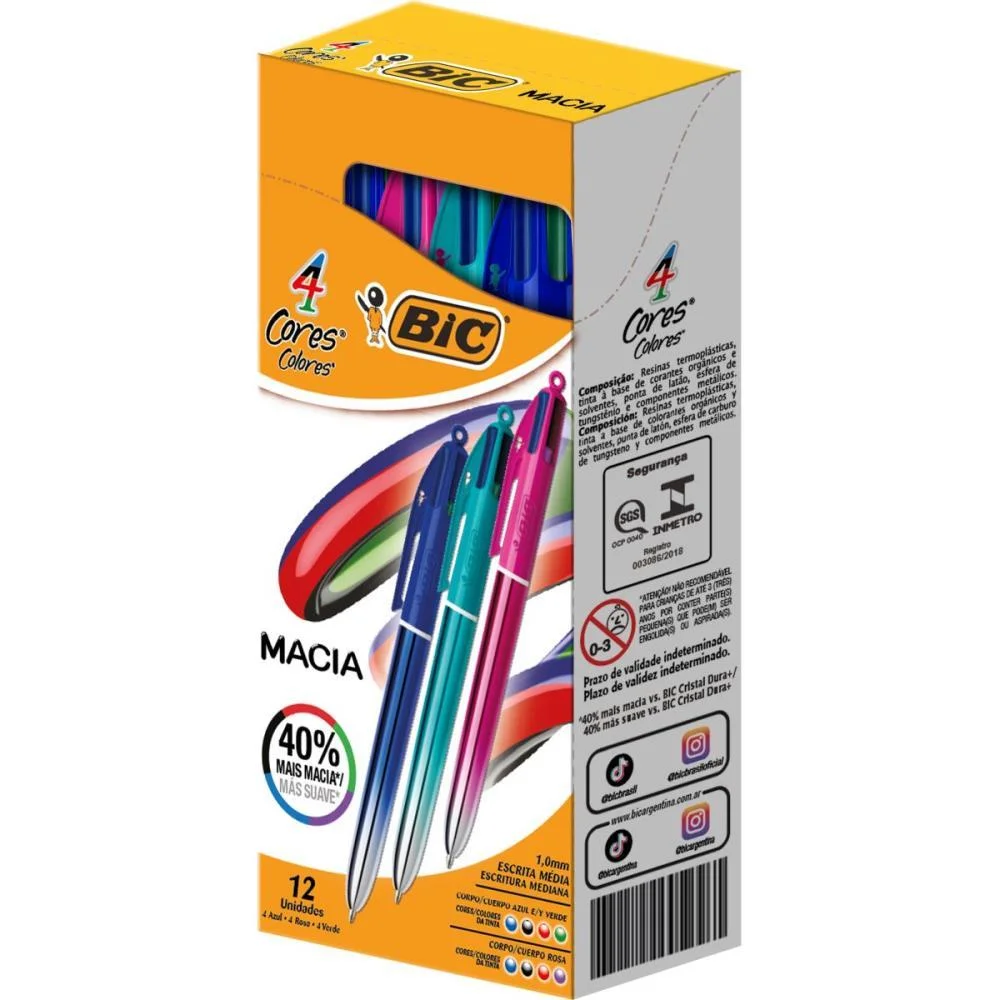 Caneta Esferografica 4 Cores Semi Gel Sortdas Bic (Cx.c/12) - imagem 2
