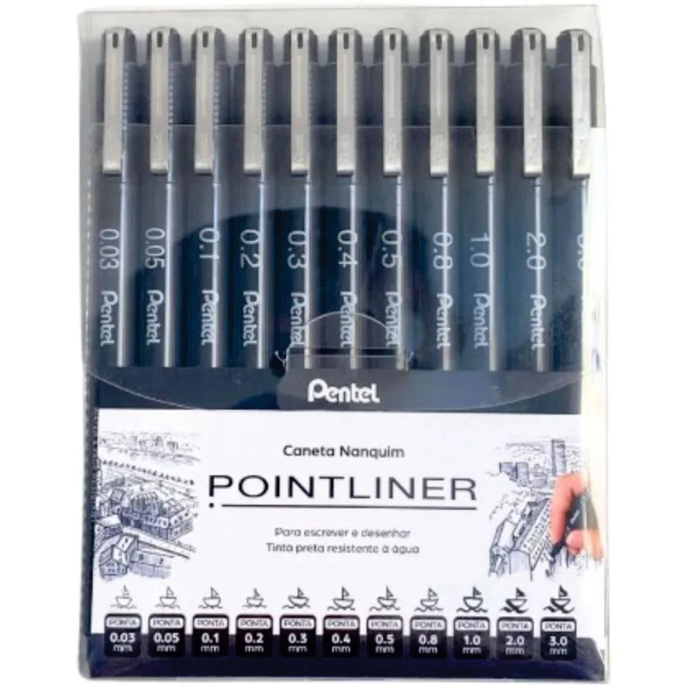 Caneta Nanquim Tecnica Preta C/11 Pontas Pentel (Estojo) - imagem 3
