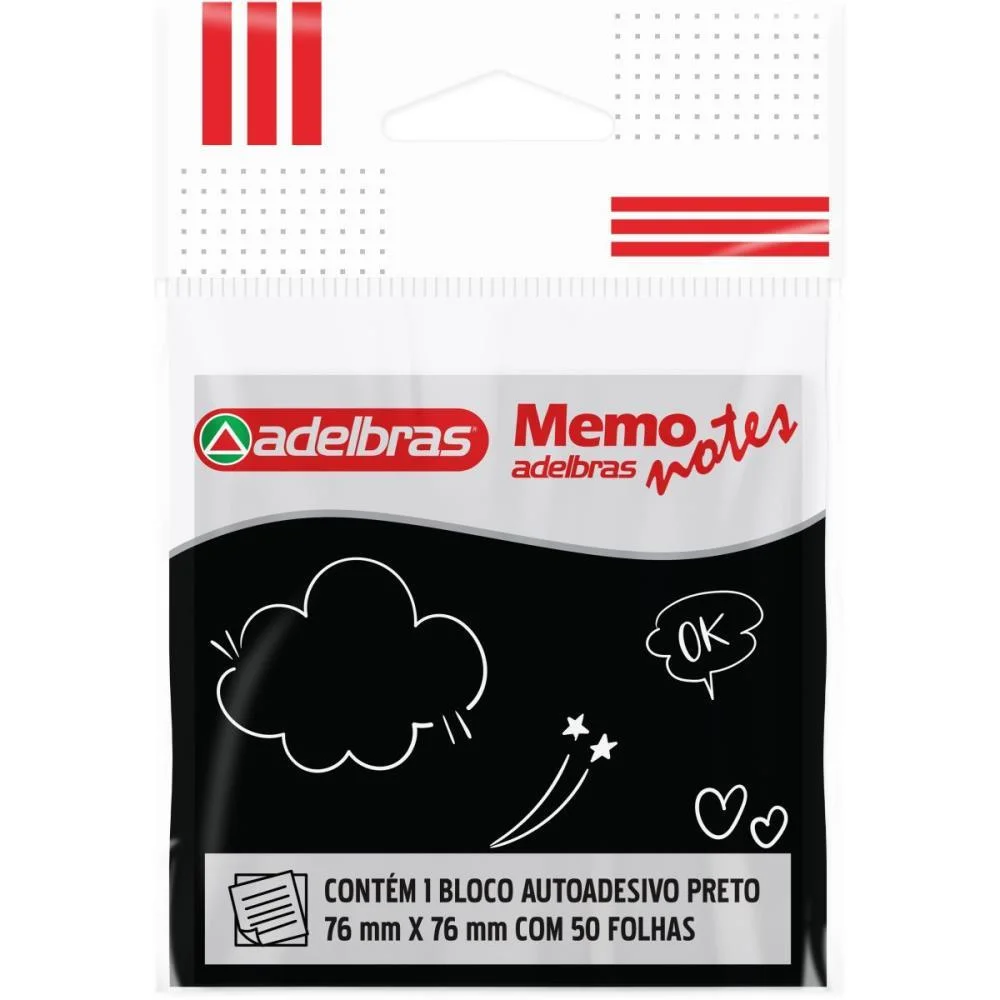 Bloco De Recado Autoadesivo Memonote Preto 76X76 50Fls. Adelbras - imagem 3