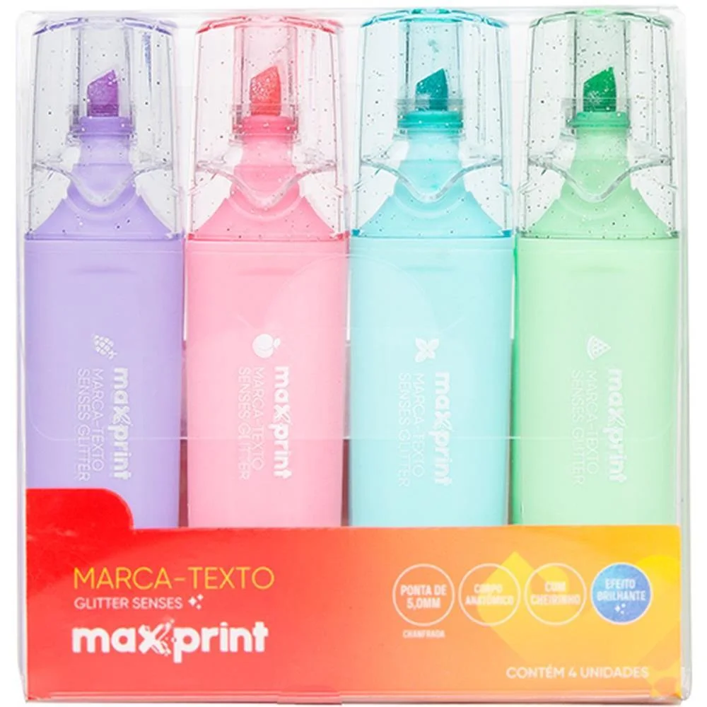 Caneta Marca Texto 4 Cores Glitter Com Cheirinho Maxprint (Estojo) - imagem 11