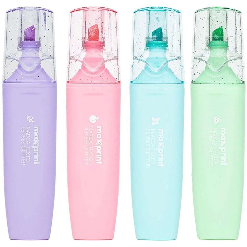 Caneta Marca Texto 4 Cores Glitter Com Cheirinho Maxprint (Estojo) - imagem 3