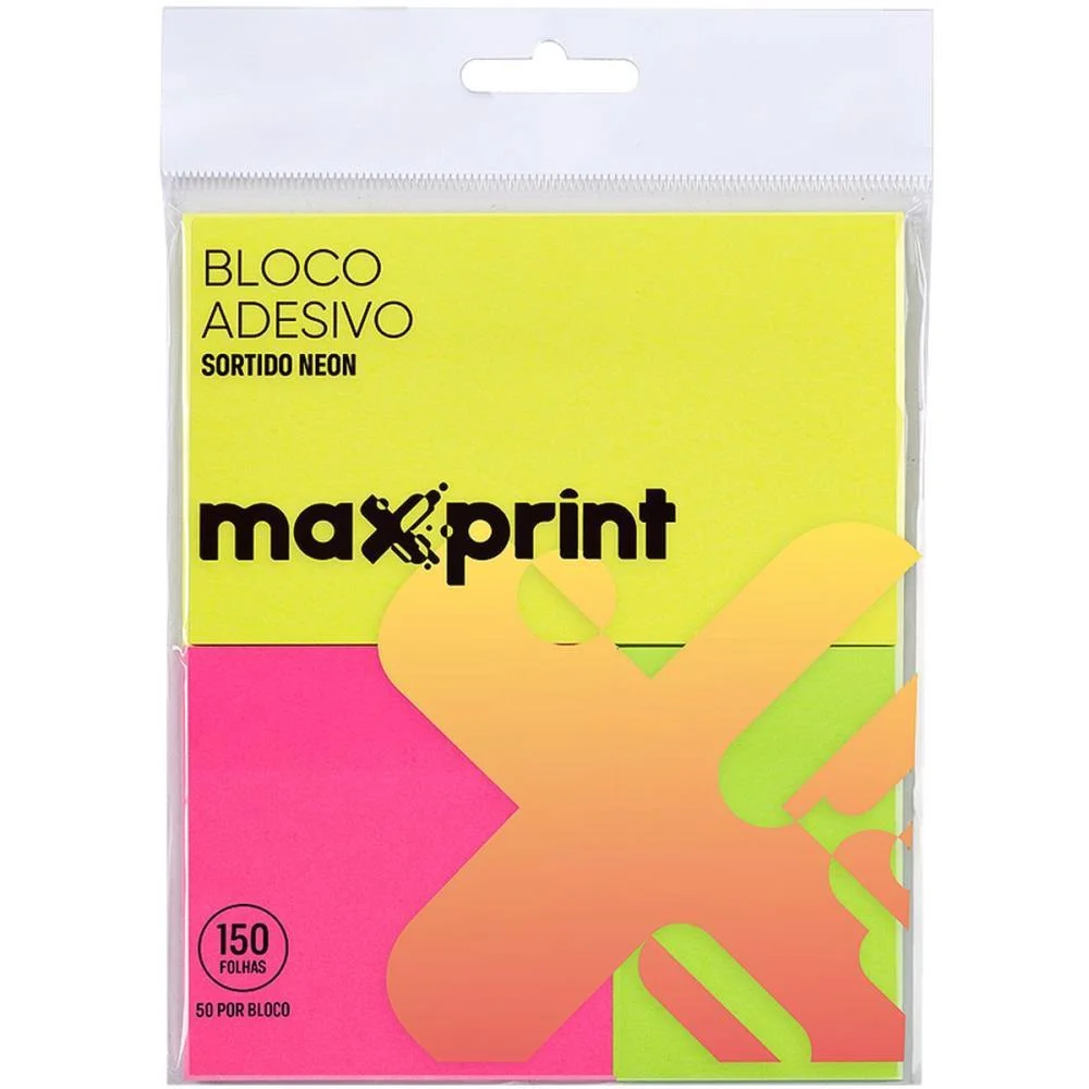 Bloco De Recado Autoadesivo Neon 3 Cores 3 Tamanhos 150Fls Maxprint - imagem 3