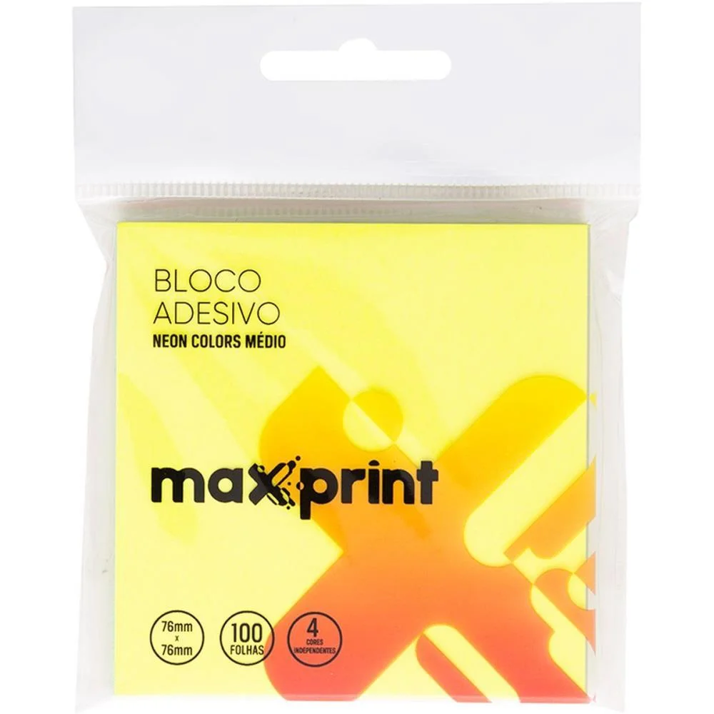 Bloco De Recado Autoadesivo 76X76Mm 4 Cores Neon 100Fls Maxprint - imagem 3