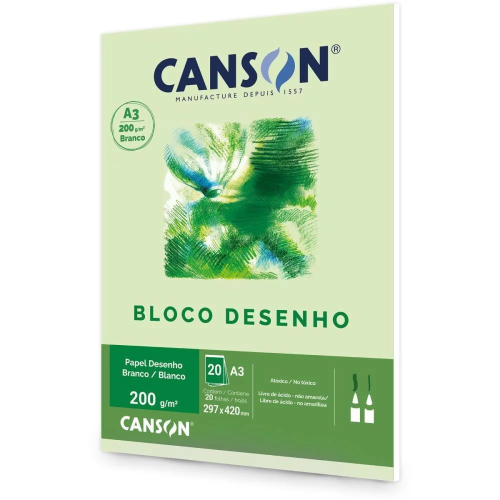 Bloco Para Educacao Artistica Branco A3 200G 20Fls Artístico Canson - imagem 3