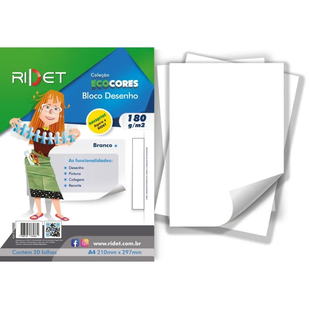 Bloco Para Educacao Artistica Desenho Bco A3 180G.20F.29X42C Ridet (Pacote) - imagem 2