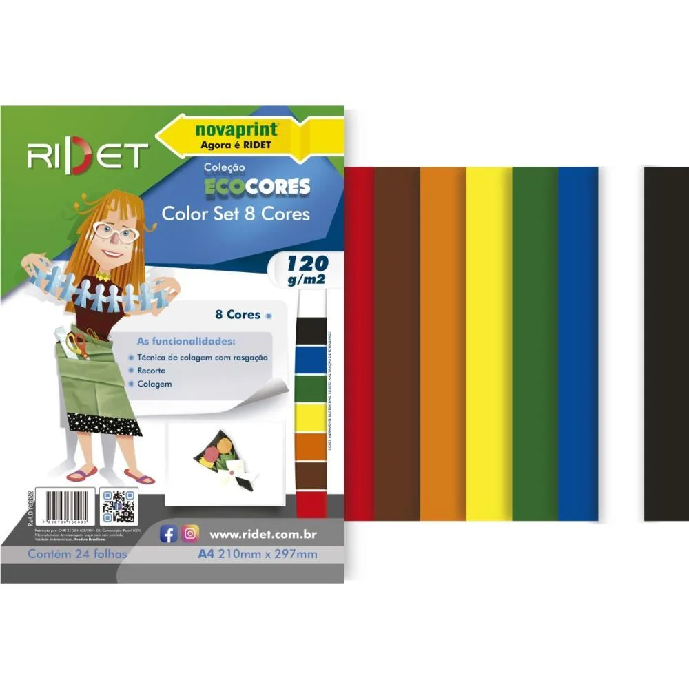 Bloco Para Educacao Artistica Color Set A4 8Cores 120G.24F Ridet (Pacote) - imagem 3