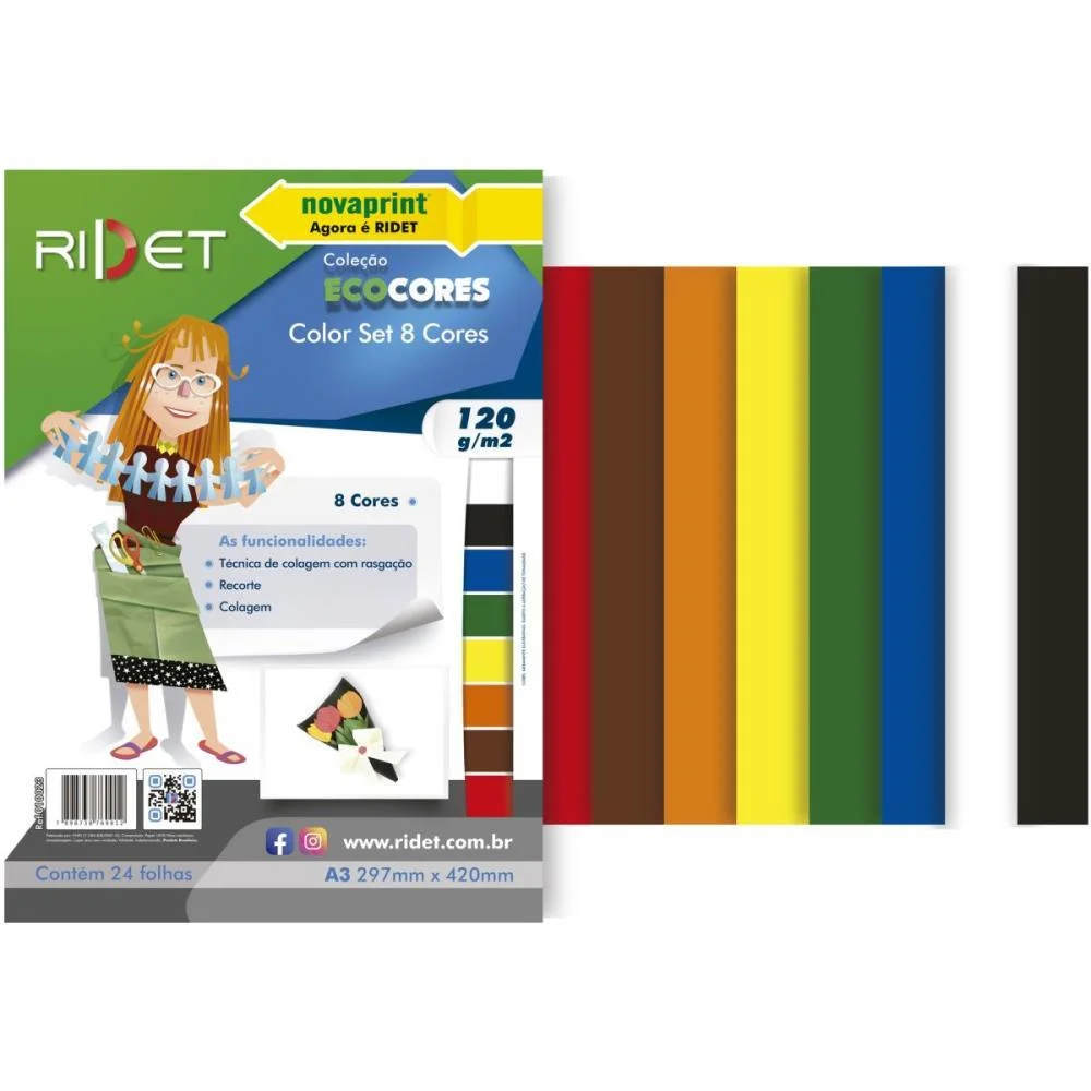 Bloco Para Educacao Artistica Color Set A3 8Cores 120G.24F Ridet (Pacote) - imagem 3