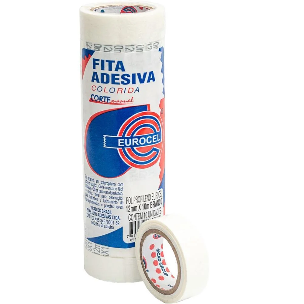 Fita Adesiva Pp 2000 12Mmx10M Branca Eurocel (Pct.c/10) - imagem 5