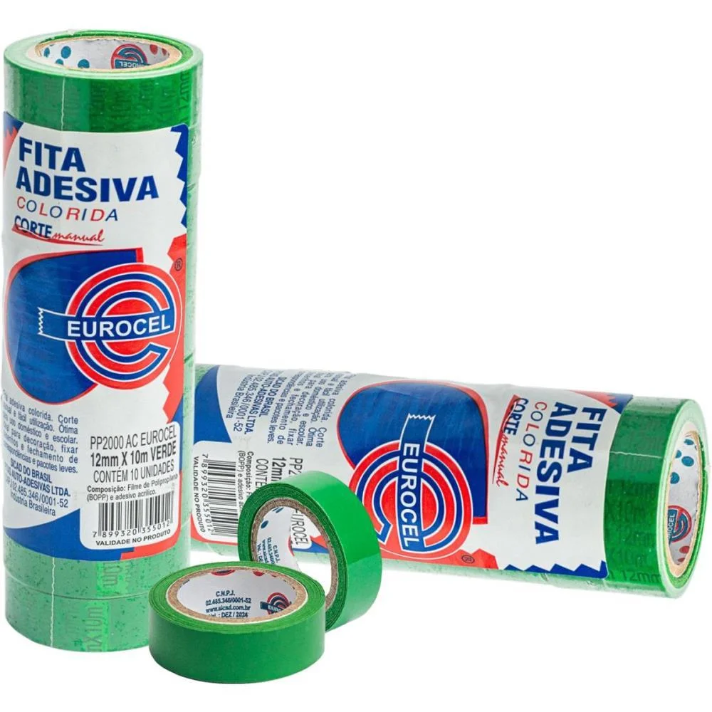 Fita Adesiva Pp 2000 12Mmx10M Verde Eurocel (Pct.c/10) - imagem 3