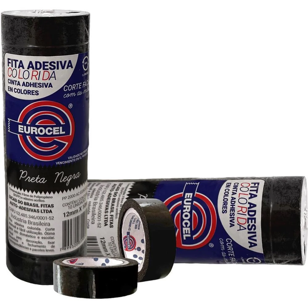 Fita Adesiva Pp 2000 12Mmx10M Preta Eurocel (Pct.c/10) - imagem 3