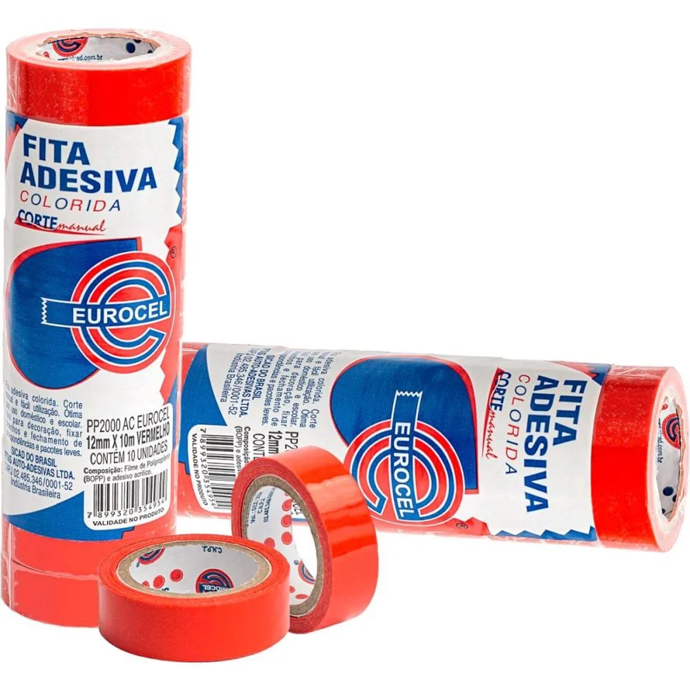 Fita Adesiva Pp 2000 12Mmx10M Vermelha Eurocel (Pct.c/10) - imagem 2