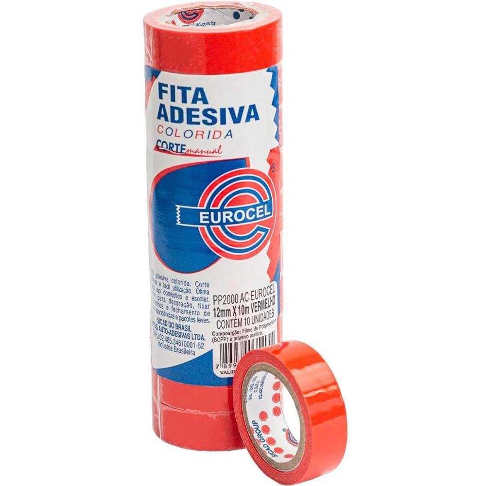 Fita Adesiva Pp 2000 12Mmx10M Vermelha Eurocel (Pct.c/10) - imagem 5