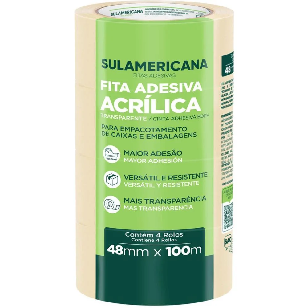Fita Para Empacotamento Sulamericana 48Mmx100M Transp Sulamericana (Pct.c/04) - imagem 5