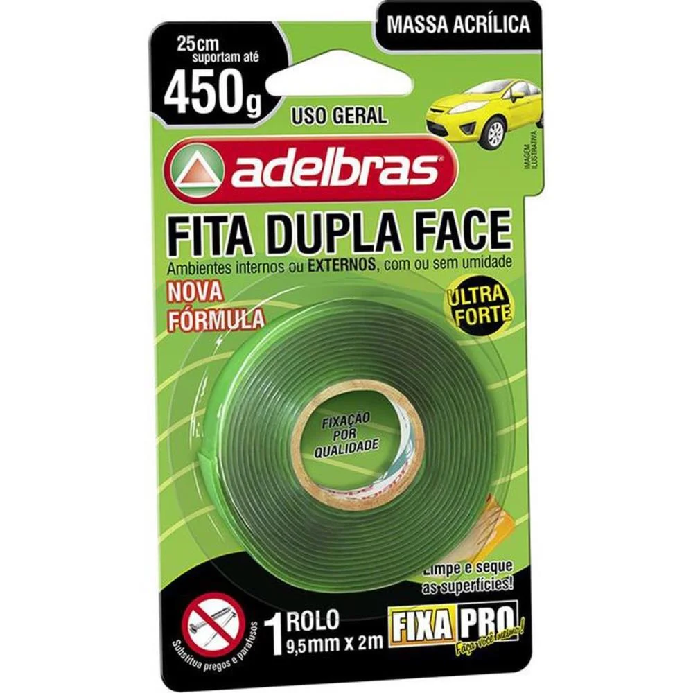 Fita Dupla Face Fixa Pro Massa Acrilic 9,5Mmx2 Adelbras - imagem 3