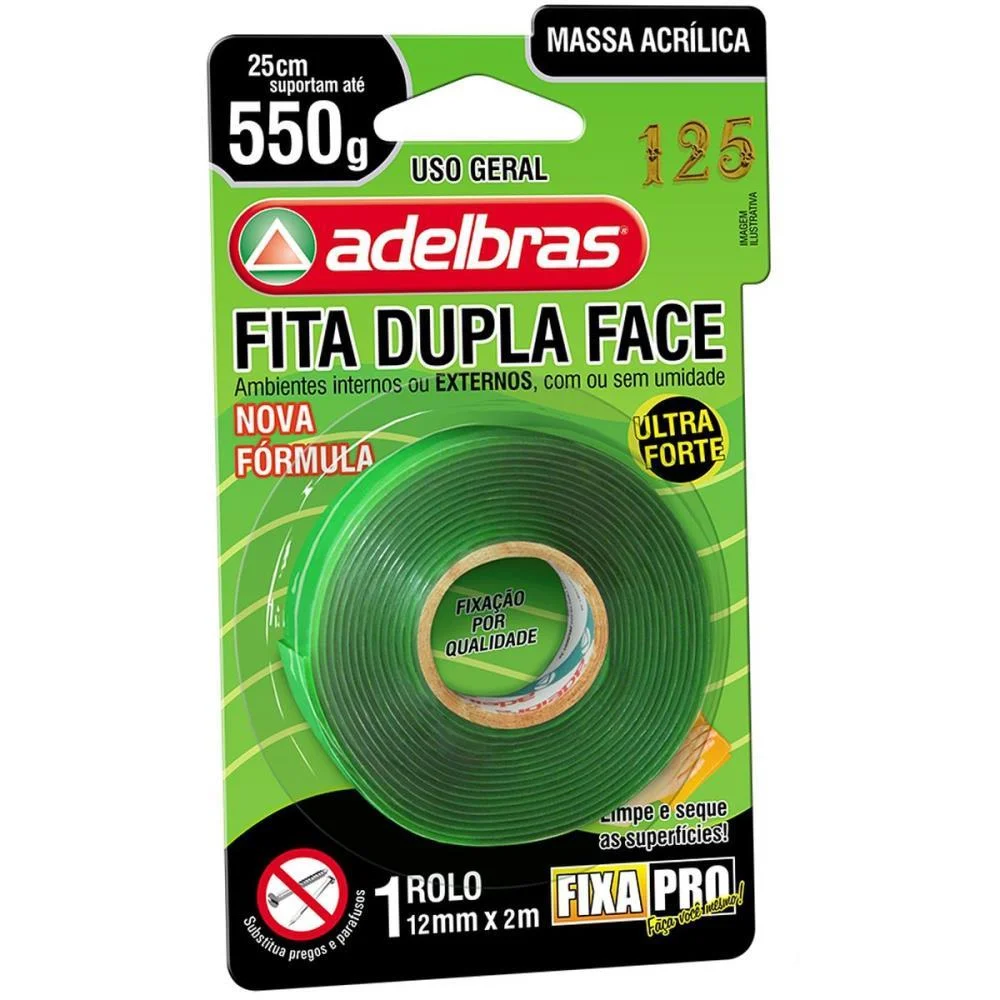 Fita Dupla Face Fixa Pro Massa Acrilic 12Mmx2M Adelbras - imagem 2