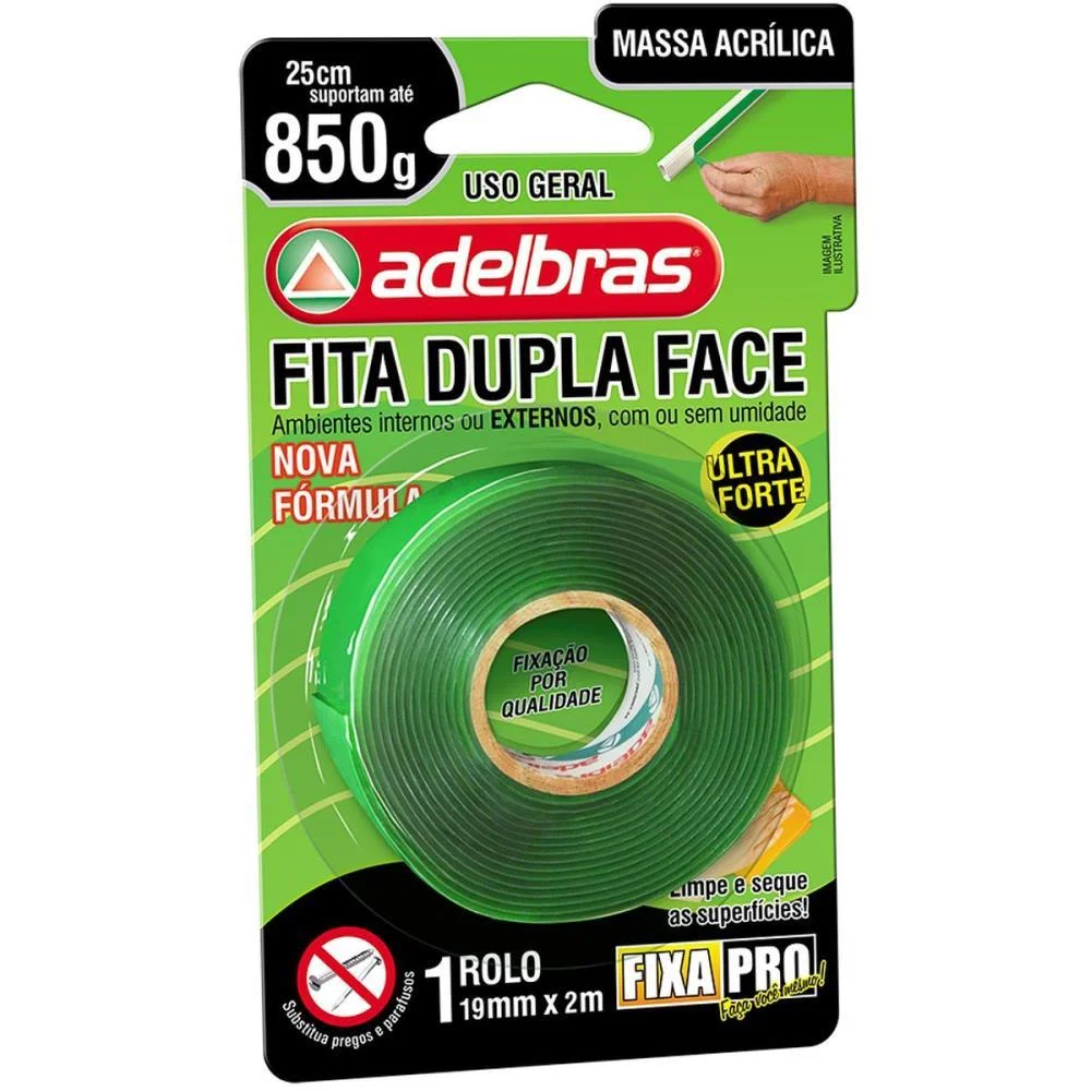 Fita Dupla Face Fixa Pro Massa Acrilic 19Mmx2M Adelbras - imagem 2