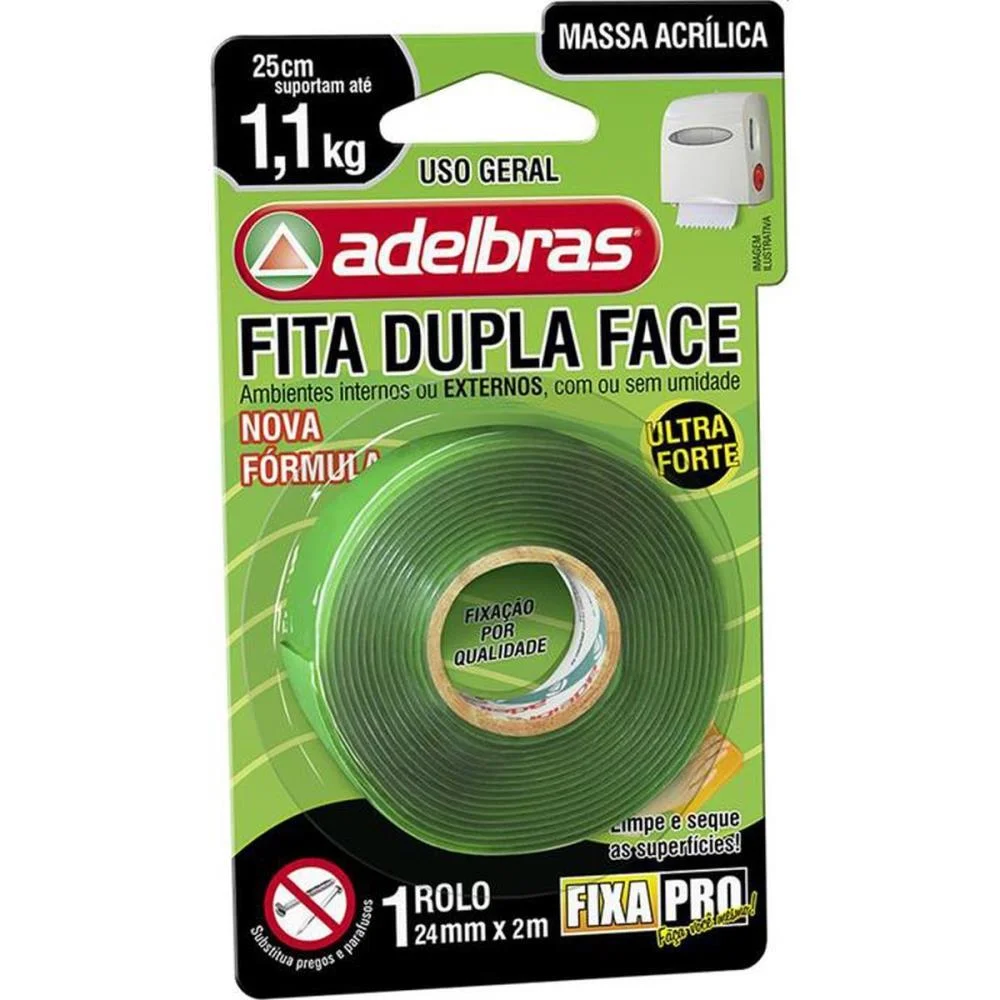 Fita Dupla Face Fixa Pro Massa Acrilic 24Mmx2M Adelbras - imagem 2