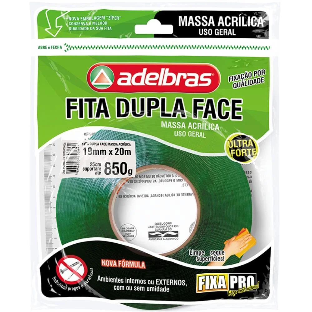 Fita Dupla Face Fixa Pro Massa Acrilic 19Mmx20 Adelbras - imagem 3