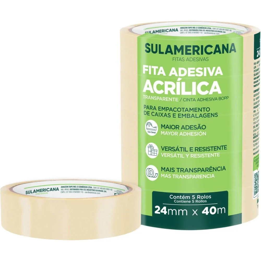 Fita Para Empacotamento Sulamericana 24Mmx40M Transp. Sulamericana (Pct.c/05) - imagem 2