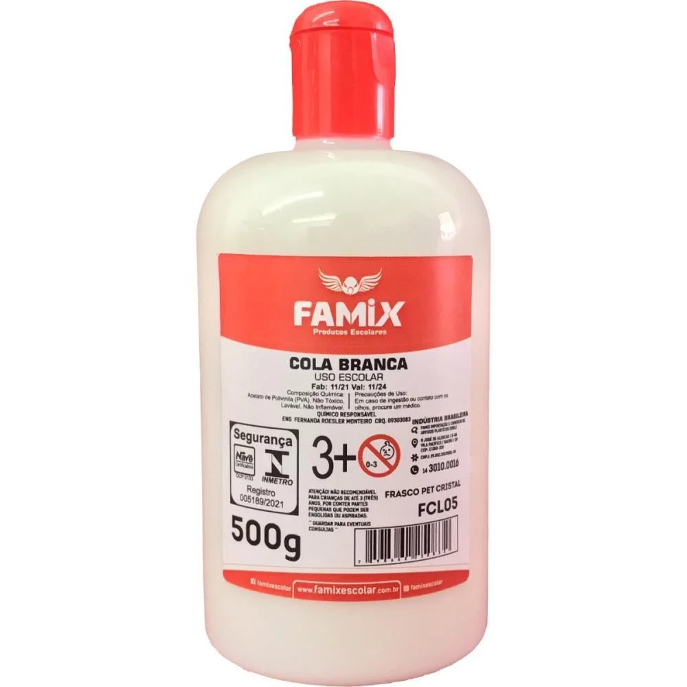 Cola Escolar Famix Branca 500G Famix (Cx.c/12) - imagem 2