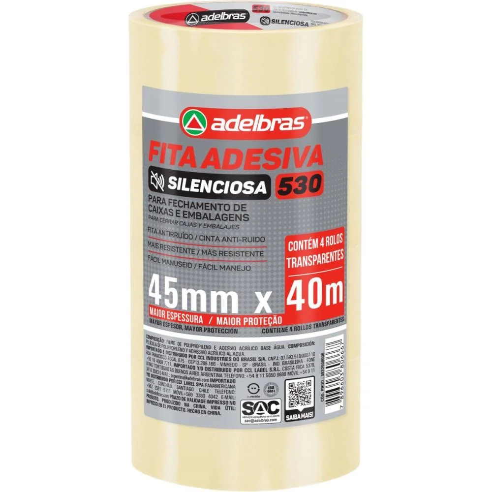 Fita Para Empacotamento Silenciosa Bopp 45Mmx40M Trans Adelbras (Pct.c/04) - imagem 2