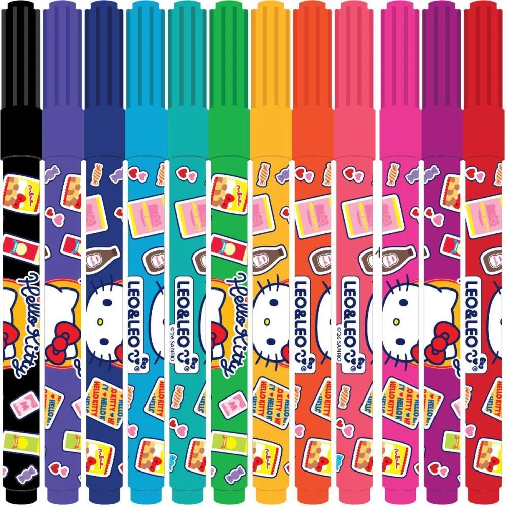 Caneta Hidrografica Jumbo Hello Kitty Big 12 Cores Leonora (Estojo) - imagem 3
