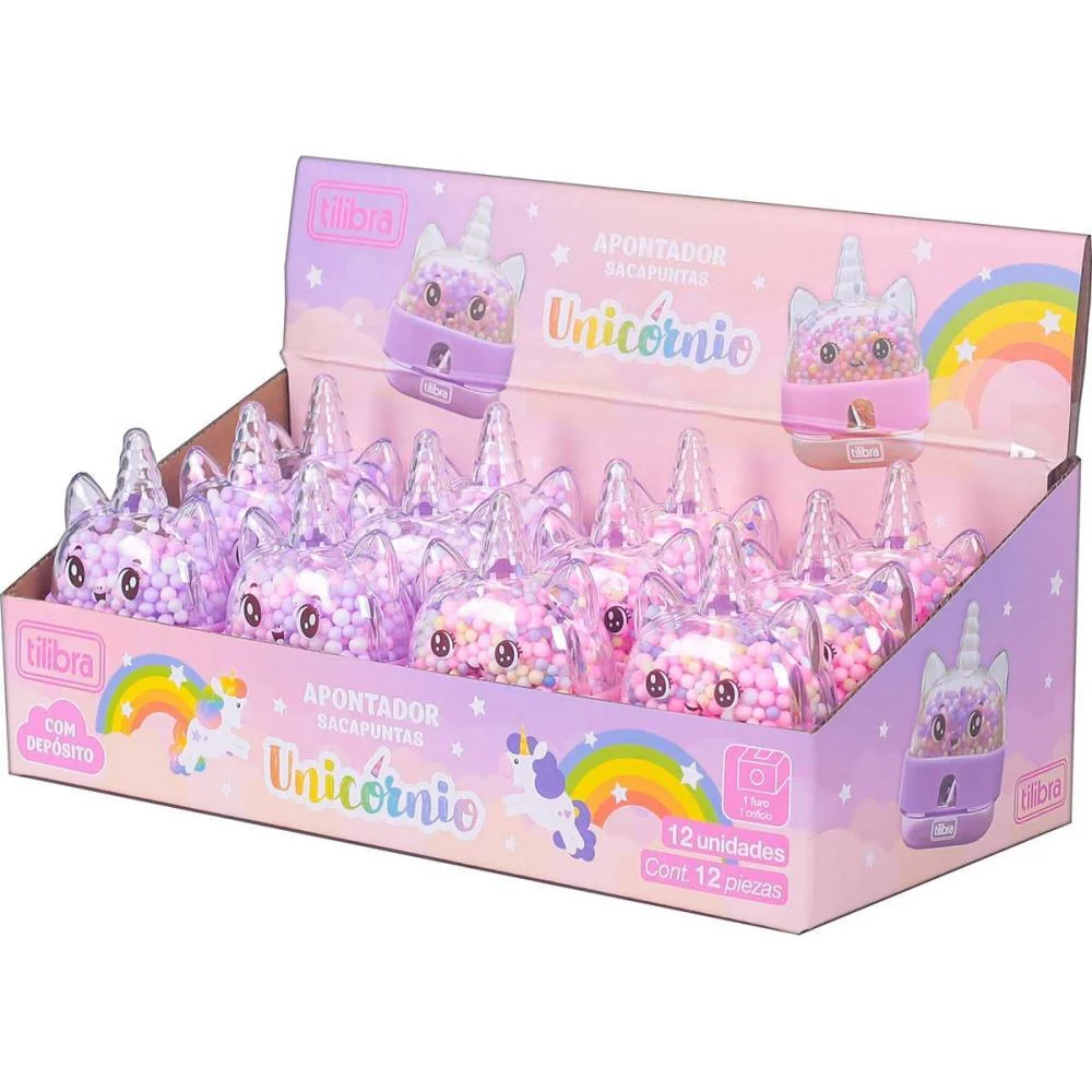 Apontador Com Deposito Decor. Unicornio 1 Furo 2Mod. Tilibra C/ 12 Unidades - imagem 2