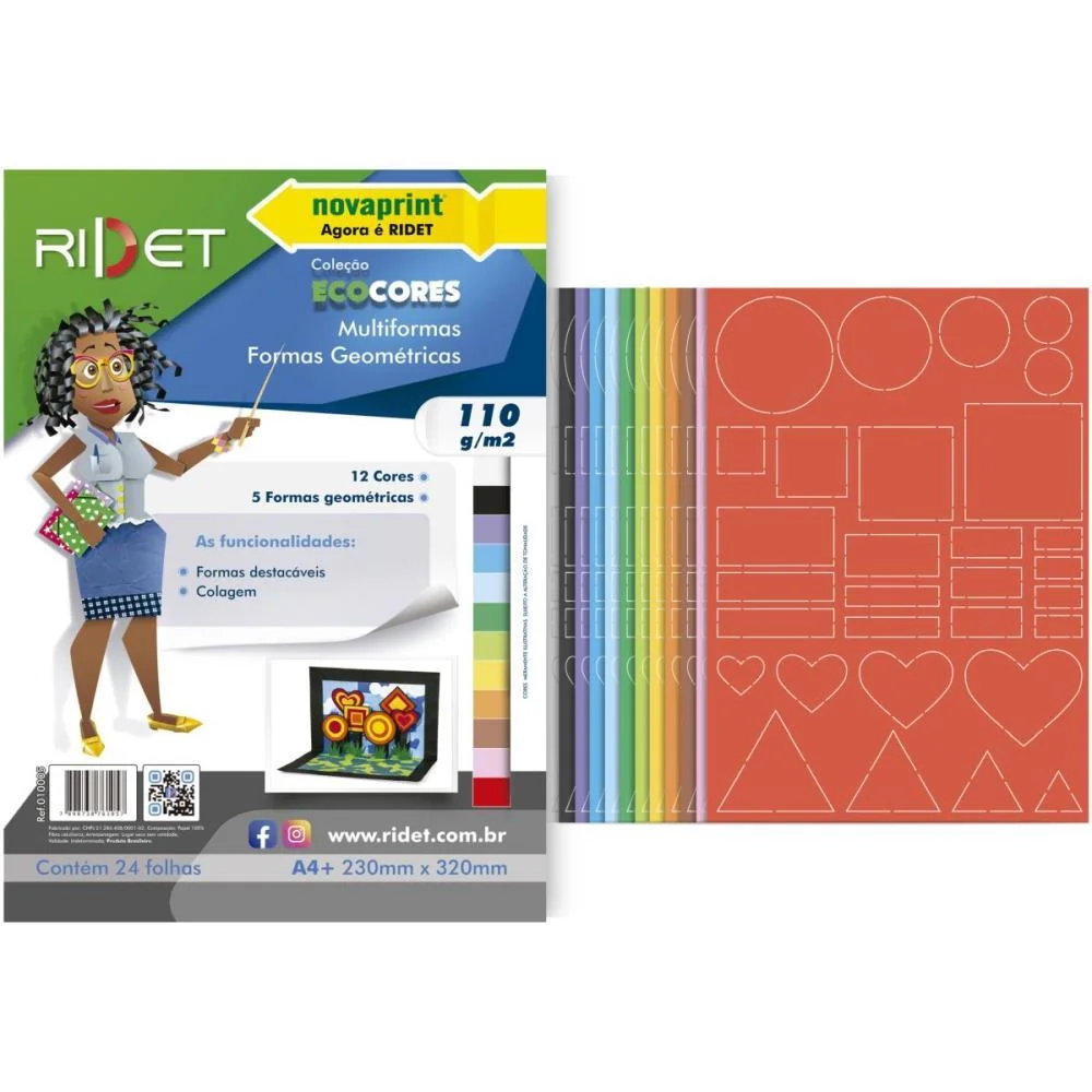 Bloco Para Educacao Artistica Multiformas 110G.12Cores 24F. Ridet (Pacote) - imagem 2