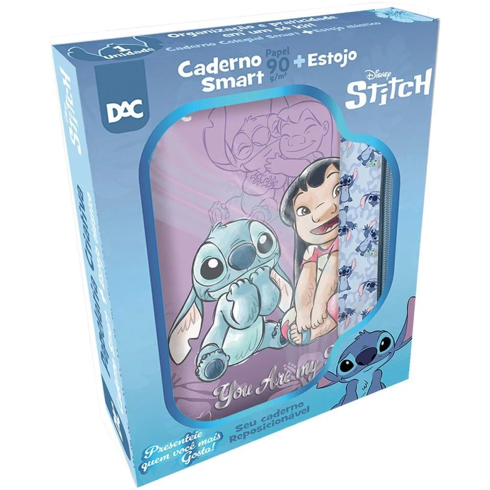 Caderno 01X1 Cp.dura Colegial Stitch Smart 80F. +1 Estojo Dac - imagem 2