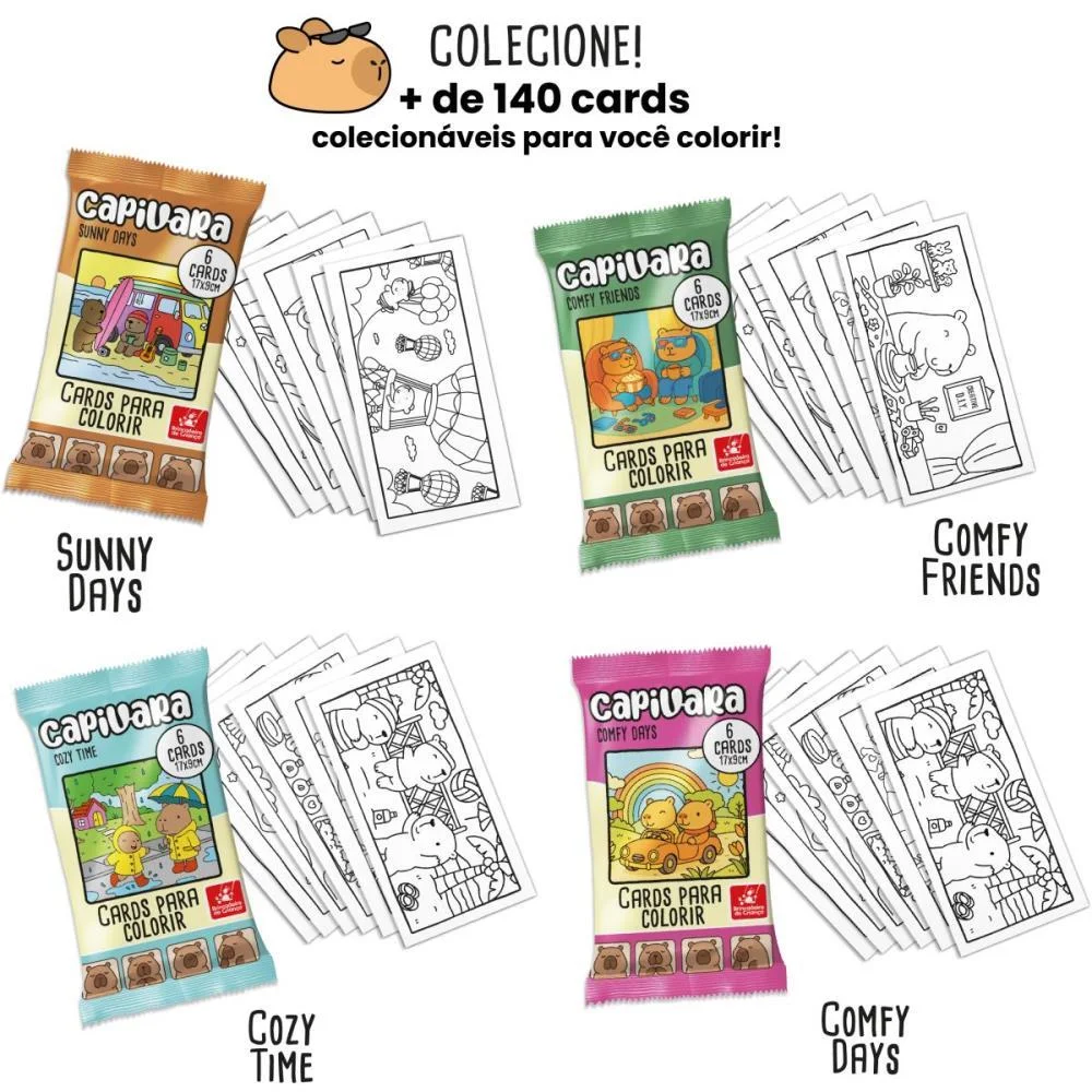 Card De Colorir Capivara Com 6Un Brinc. De Crianca - imagem 3