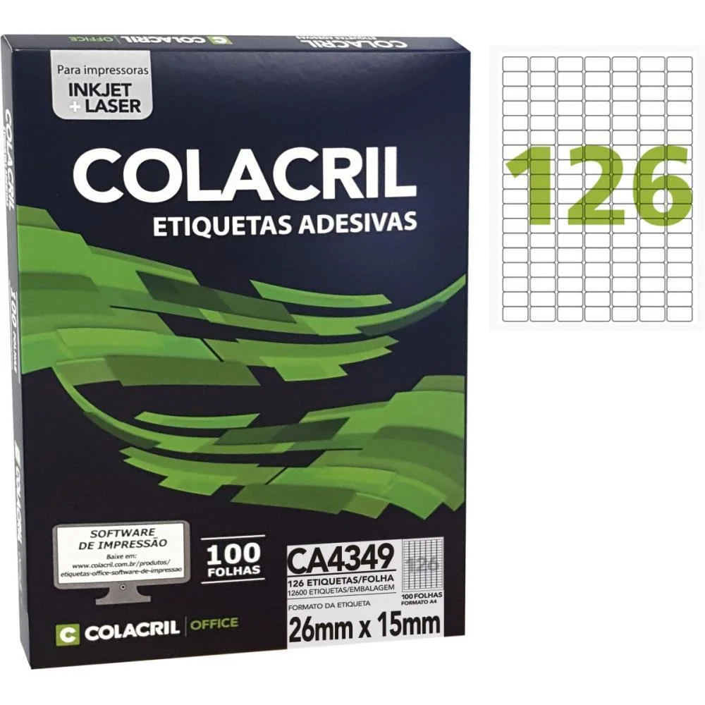 Etiqueta A4 26X15Mm 100 Folhas Colacril (Pct.c/12600) - imagem 3
